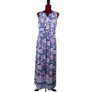 Talbots Maxi Dress Womens 8‎ Navy & Pink Paisley Full Length Lined Flowy C-132